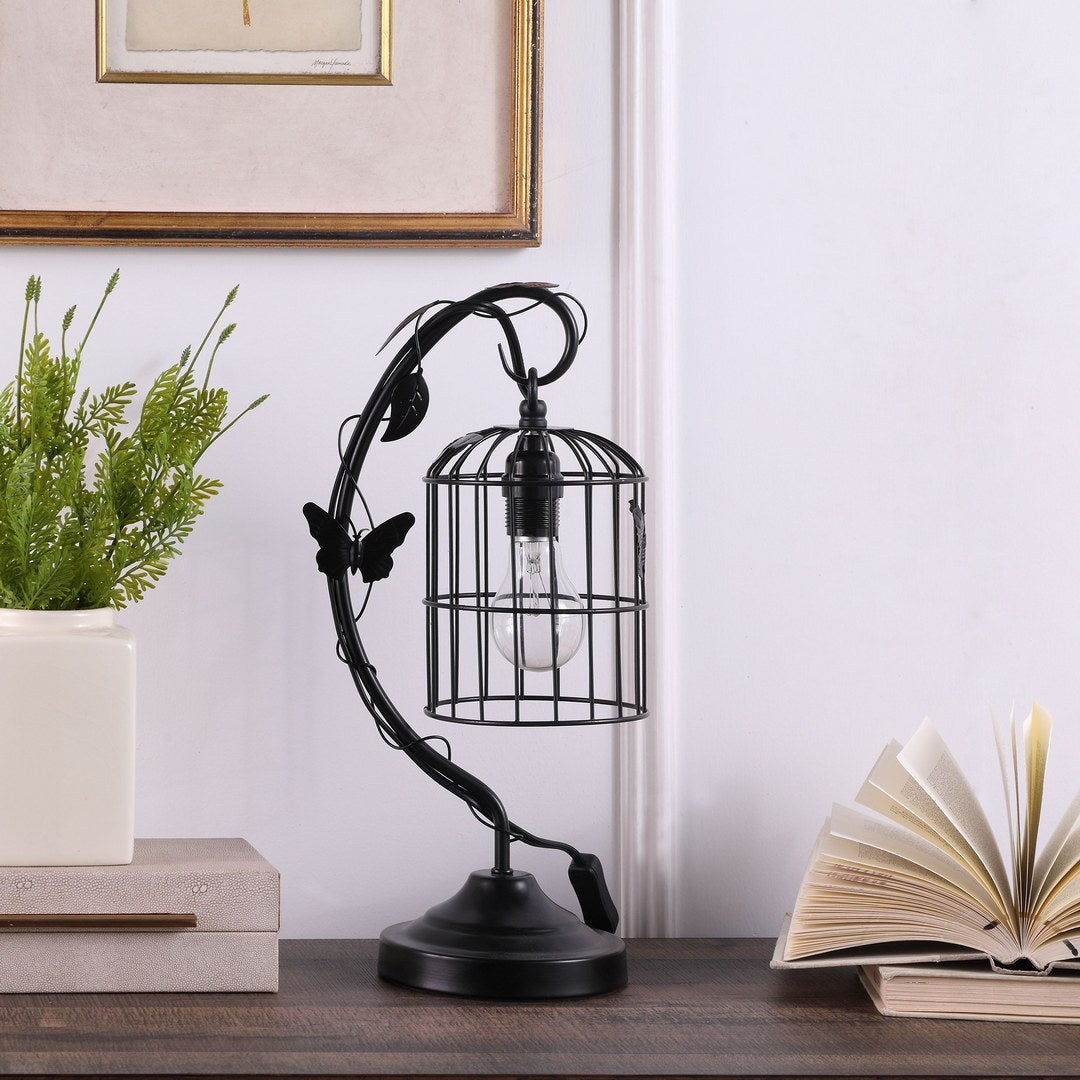 17.5" Iris Black Butterfly Garden Metal Table Lamp