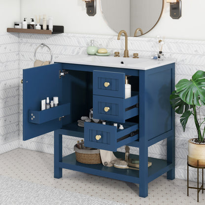 30" Transitional Bathroom Vanity with Ceramic Sink Freestanding