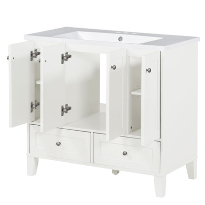 36" Bathroom Vanity with Resin Sink Combo Freestanding