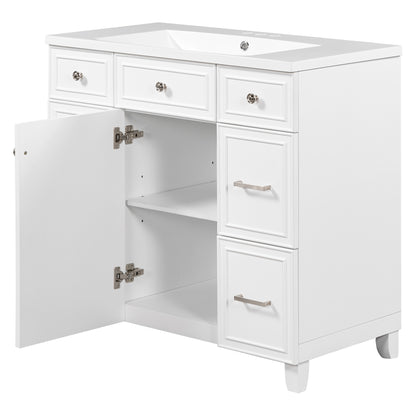 36" White Bathroom Vanity with Sink Top Combo Freestanding