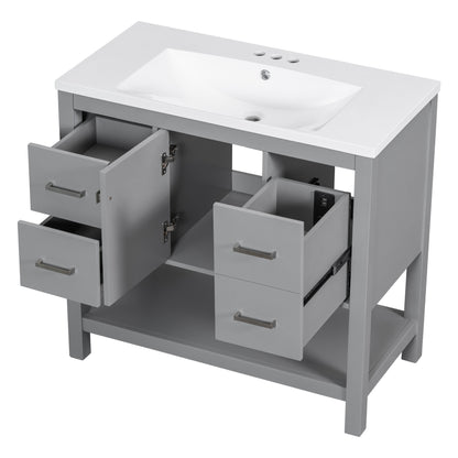 36" Grey Modern Bathroom Vanity with USB Freestanding