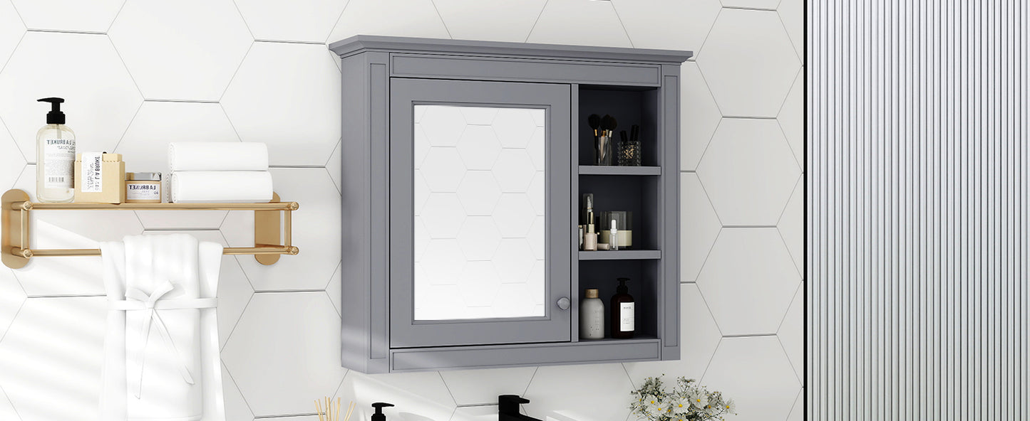 30" x 28" Medicine Cabinet Wall Mounted with Mirror and 3 Open Shelves