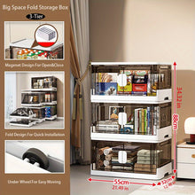 Load image into Gallery viewer, VENETIO 1set Plastic Transparent Storage Bin, Foldable Large Capacity Storage Box, Stackable Space Saving Storage Organizer Box, Household Storage Container With Magnet Double Open Door, For Clothing/Toys/Food/Books/Stationery/Sundries Storage ➡ SO-00017