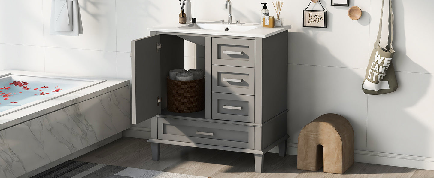 30" Grey Bathroom Vanity with Sink Freestanding Soft Closing Doors and 3 Drawers