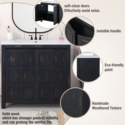 36" Retro Espresso Bathroom Vanity with Sink Combo Freestanding