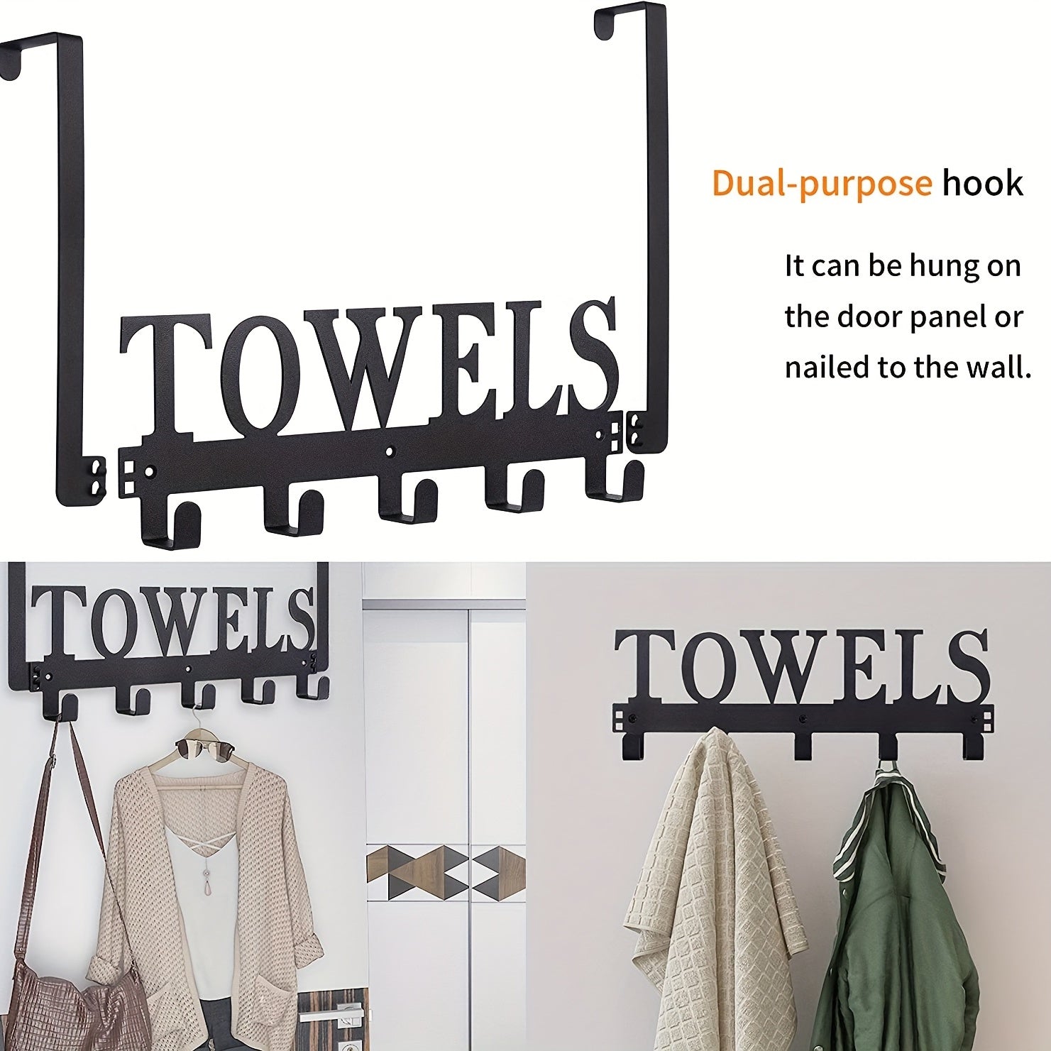 5-Hook Over The Door Rack: Rustproof & Waterproof Decorative Hanging Shelf for Bathroom, Bedroom, & Kitchen ➡ SO-00001
