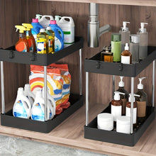 Charger l&#39;image dans la galerie, VENETIO 2pcs Under Sink Organizer And Storage, 2 Tier Bathroom Organizer Under Sink, Black Under Sink Organizer And Storage, Cleaning Supplies Organizer, Cabinet Under Storage Cabinets, Two Sizes Large And Medium ➡ SO-00007