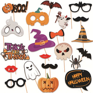 VENETIO Halloween Themed Funny Pumpkin Bat Boo Paper Photo Props – Set of 21, Perfect for Halloween Decorations, Teenager Fun, and Unique Party Moments ➡ OD-00023