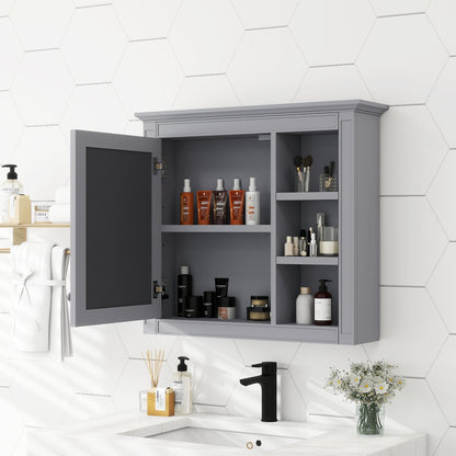 30" x 28" Medicine Cabinet Wall Mounted with Mirror and 3 Open Shelves