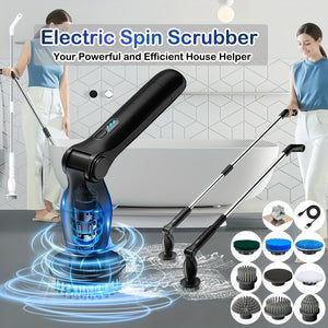 VENETIO Powerful Cordless Electric Spin Scrubber - 50-Inch Extension Handle, 8 Brush Heads, 2 Speed Settings, Waterproof with Remote Control - Ideal for Bathroom, Tub, Floor, Tile, Kitchen, and Car Wash ➡ CS-00023