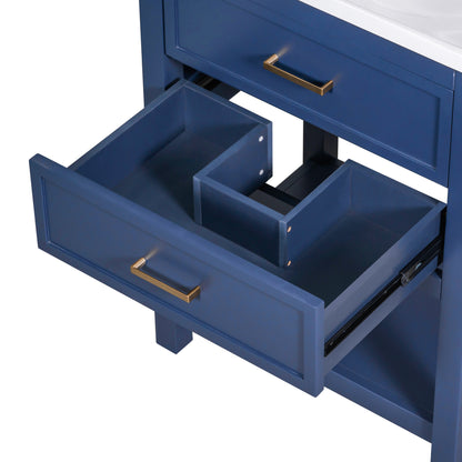 24" Blue Modern Bathroom Vanity with Top Sink Standing 2 Drawers