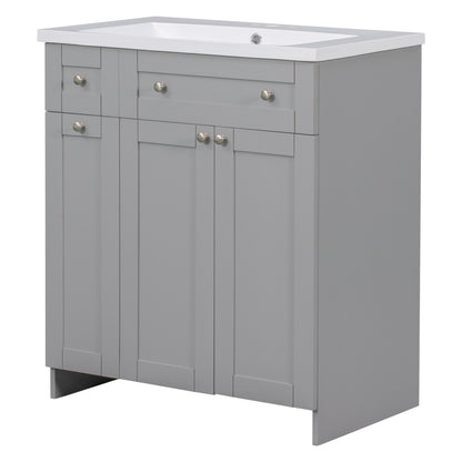 30" Grey Bathroom Vanity with Single Sink Freestanding Combo Cabinet