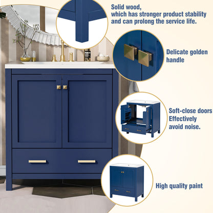 30" Blue Bathroom Vanity with Single Sink Freestanding Undermount Sink