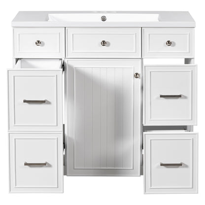 36" White Bathroom Vanity with Sink Top Combo Freestanding