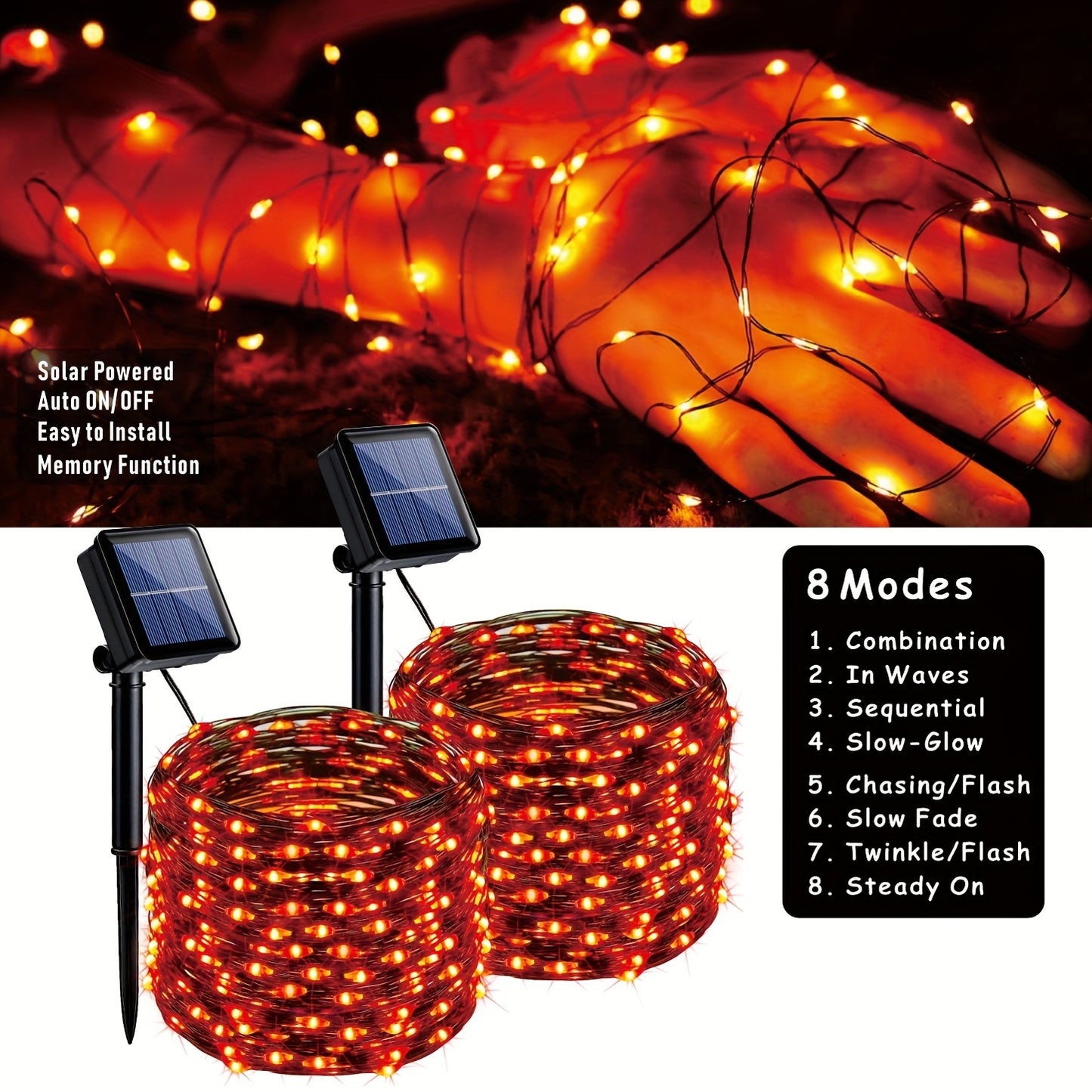 Orange and Purple Halloween Lights Solar Fairy Lights 2 Packs