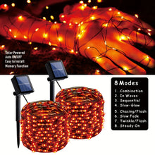 Load image into Gallery viewer, VENETIO 2 Packs Orange Purple Halloween Lights, 2 Pack Each 33ft 100LED Solar Halloween Fairy Lights, Total 200LED 8 Modes Solar Halloween Lights, Twinkle Fairy Lights, Outdoor Waterproof Halloween String Lights, For Party Halloween Decor ➡ OD-00005