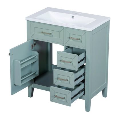 30" Green Bathroom Vanity with Sink Freestanding Drawers Solid Frame