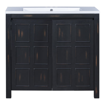 36" Retro Espresso Bathroom Vanity with Sink Combo Freestanding