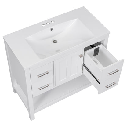 36" White Modern Bathroom Vanity with USB Freestanding