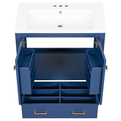 30" Blue Bathroom Vanity with Single Sink Freestanding Undermount Sink