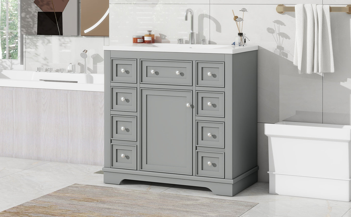 36" Grey Bathroom Vanity with Sink Combo Freestanding