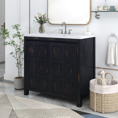 36" Retro Espresso Bathroom Vanity with Sink Combo Freestanding