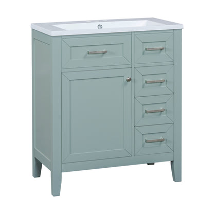 30" Green Bathroom Vanity with Sink Freestanding Drawers Solid Frame