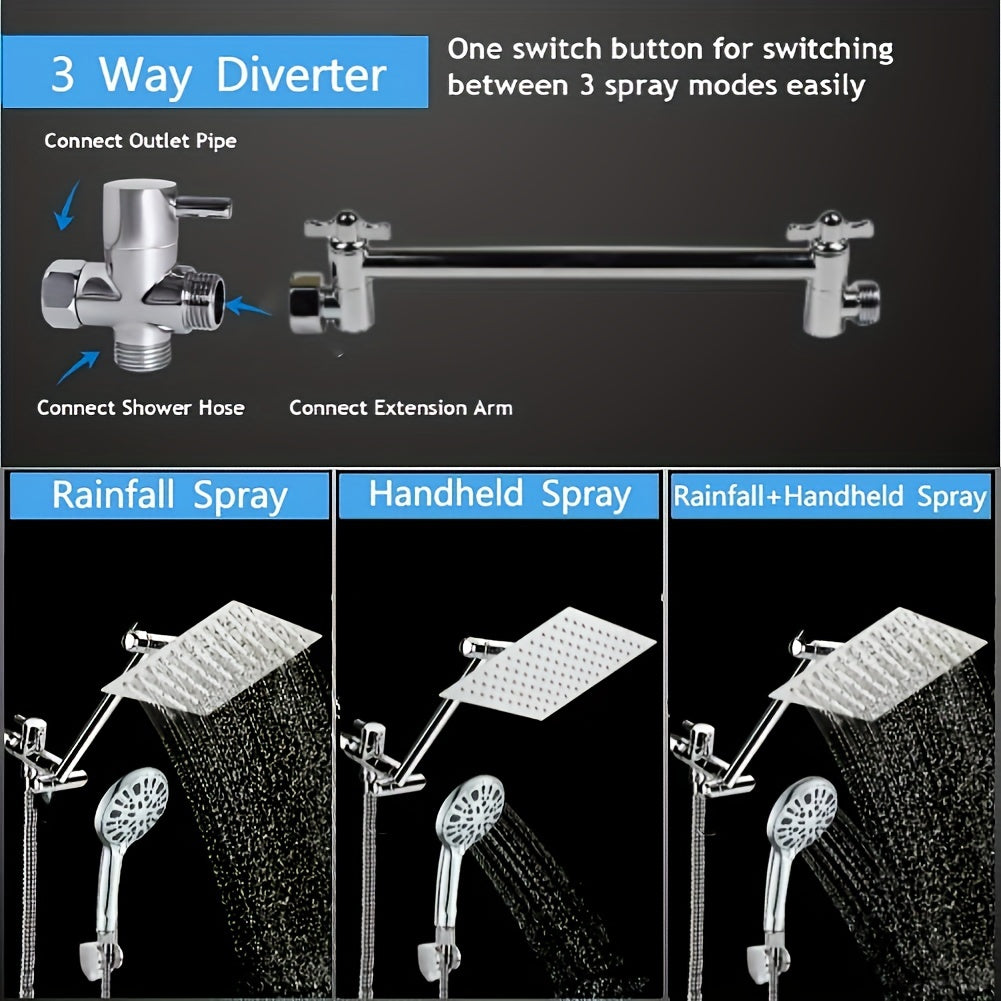 VENETIO 1set Shower Head With Hose, 8'' High Pressure Rain Shower Head, Handheld Shower Head Combo With 11'' Extension Arm, 9 Spray Settings Adjustable Shower Head With Holder, Height/Angle Adjustable ➡ BF-00001