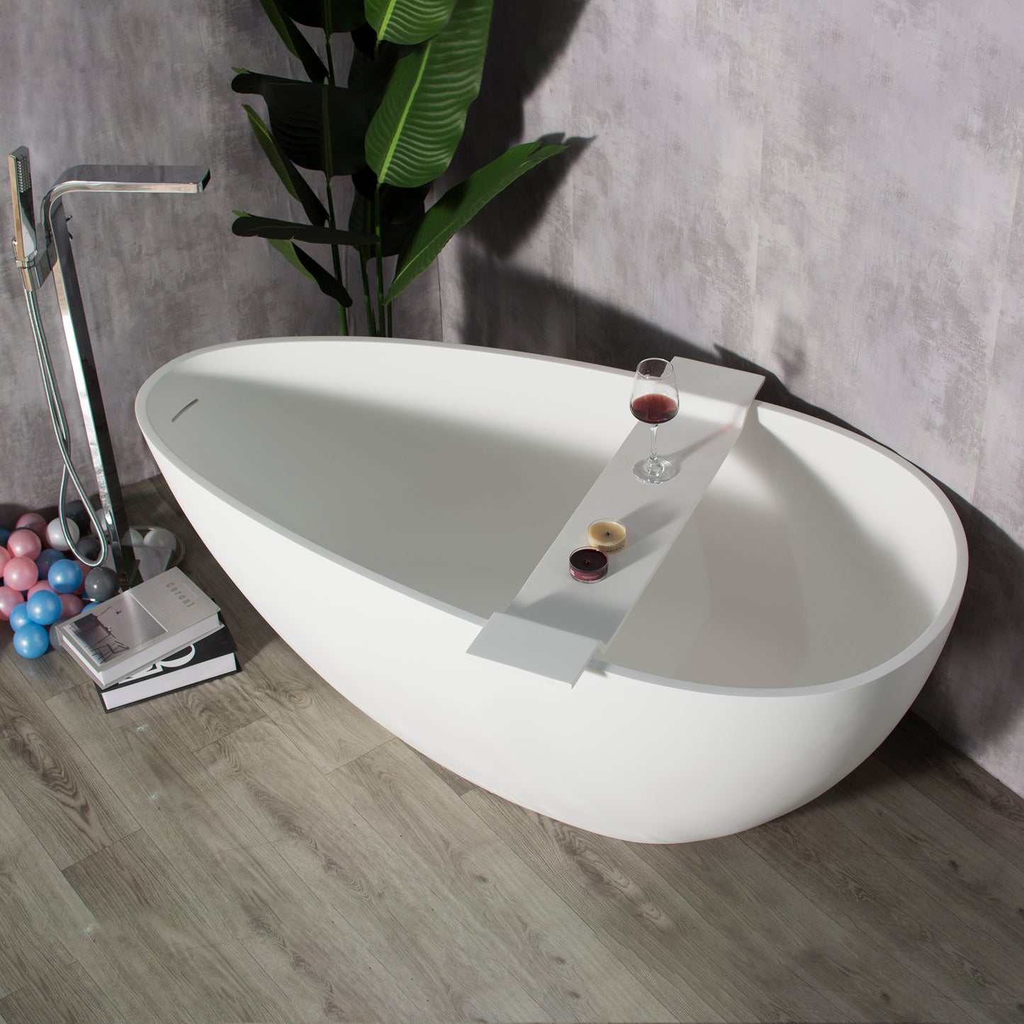 59" Matte White Solid Surface Freestanding Bathtub