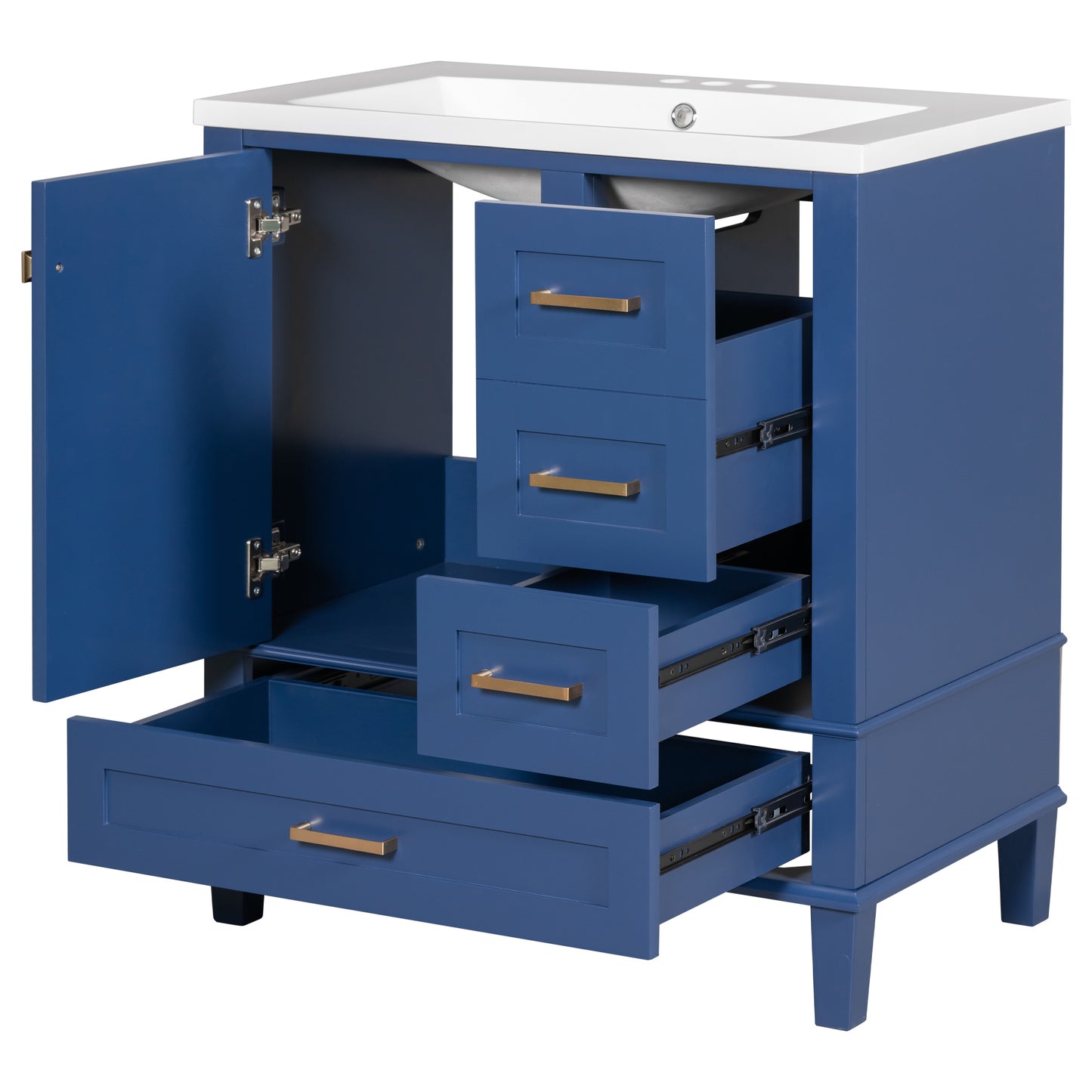 30" Blue Bathroom Vanity with Sink Freestanding Soft Closing Doors and 3 Drawers