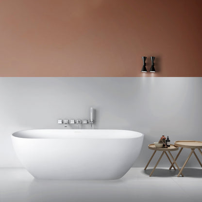 67" Matte White Freestanding Solid Surface Soaking Bathtub