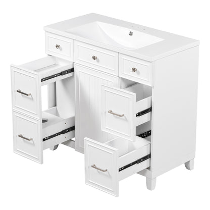 36" White Bathroom Vanity with Sink Top Combo Freestanding