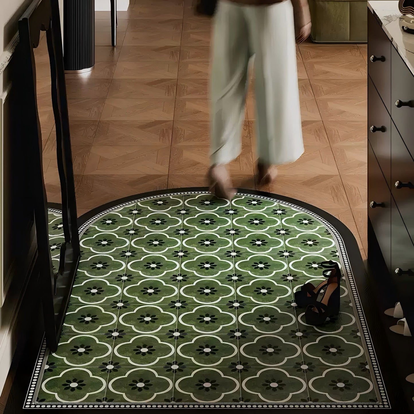 Selena French Retro Leather Doormat - Non-Slip Washable Dirt-Resistant Entryway Rug Antique Floor Mat Decor