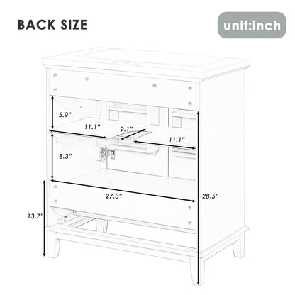 30" Grey Bathroom Vanity with Sink Freestanding Multifunctional Cabinet