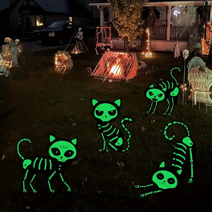 Fluorescent Black Cat Yard Signs Halloween Decorations 4pcs