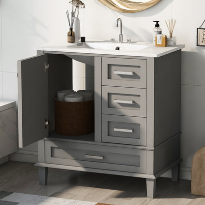 30" Grey Bathroom Vanity with Sink Freestanding Soft Closing Doors and 3 Drawers