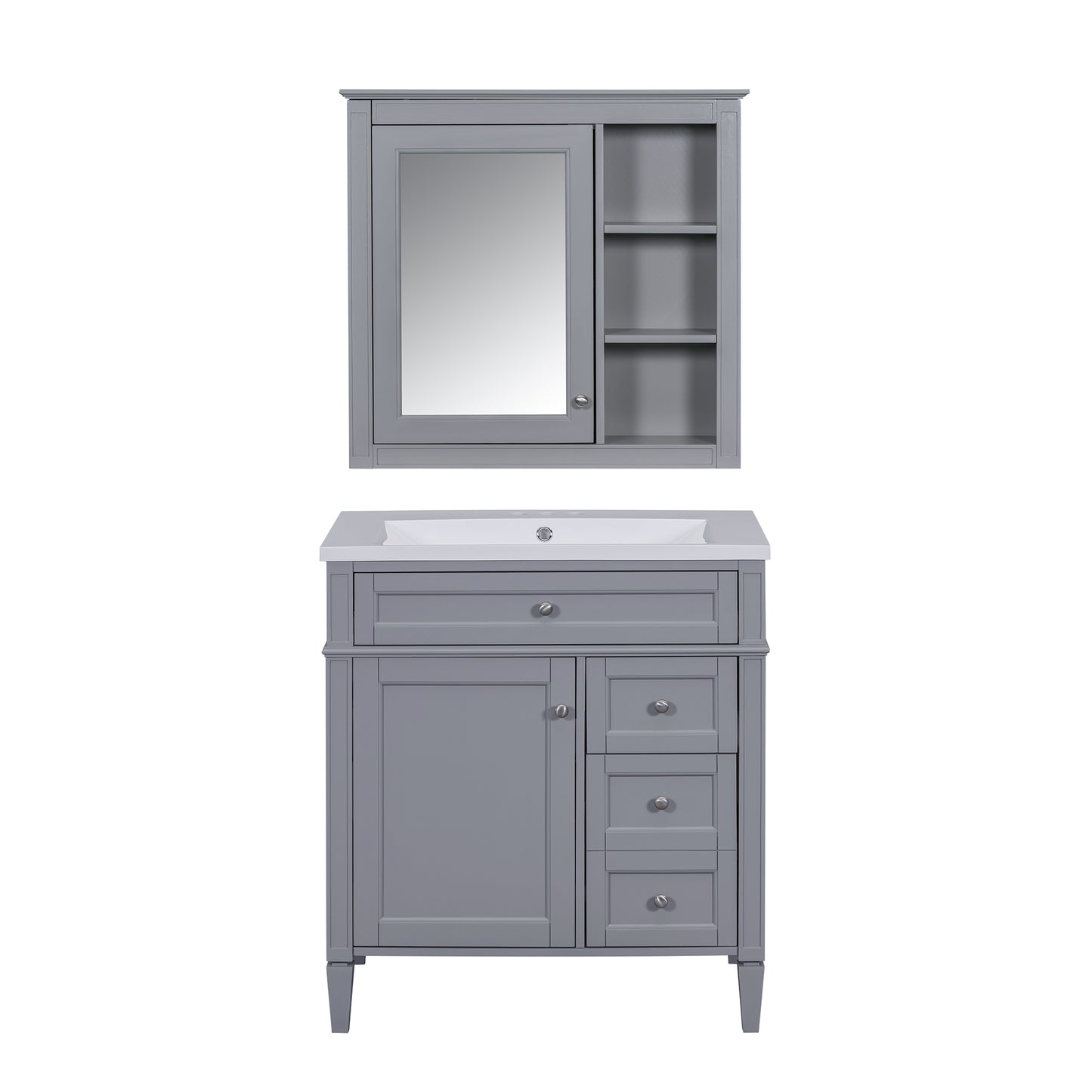 30" Modern Bathroom Vanity with Top Sink Freestanding 2 Drawers and Tip-out Drawer