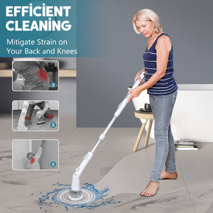 VENETIO Cordless Electric Spin Scrubber - 4 Brush Heads, Long Handle, 90 Min Run Time, 320/420RPM - USB-C Charging - Powerful Bathroom Cleaning Tool ➡ CS-00040
