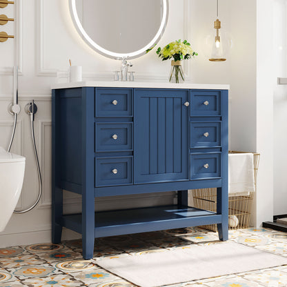 36" Blue Bathroom Vanity with Sink Combo Freestanding