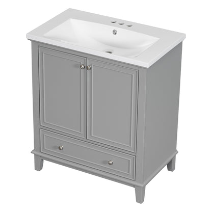 30" Grey Bathroom Vanity with Sink Freestanding Multifunctional Cabinet