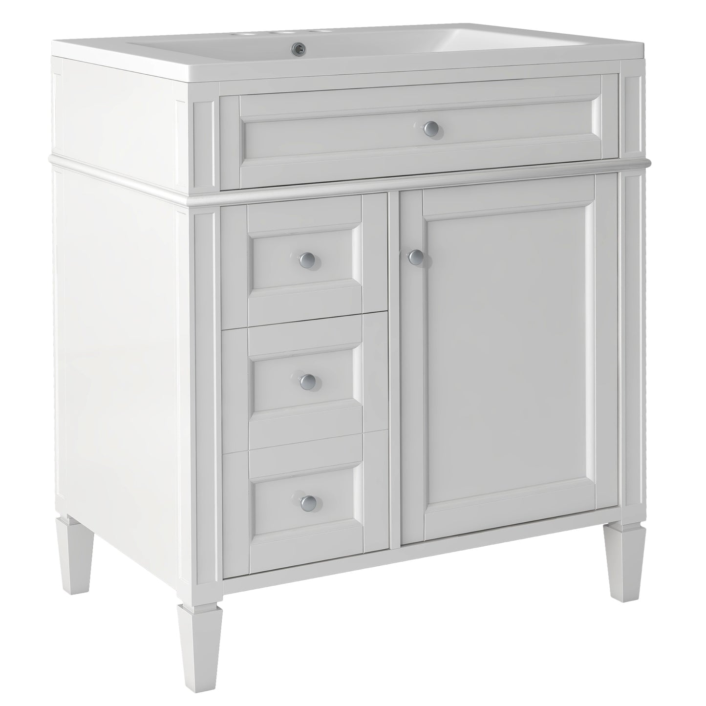 30" Modern Bathroom Vanity with Top Sink Freestanding 2 Drawers and Tip-out Drawer