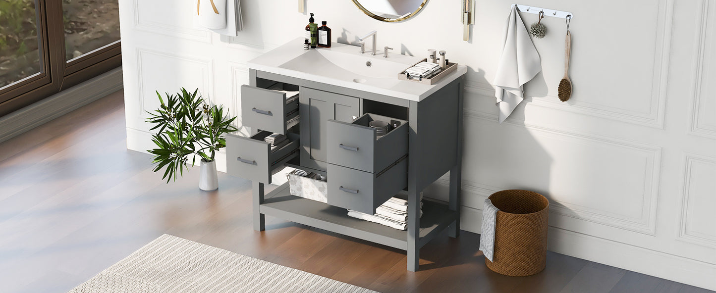 36" Grey Modern Bathroom Vanity with USB Freestanding