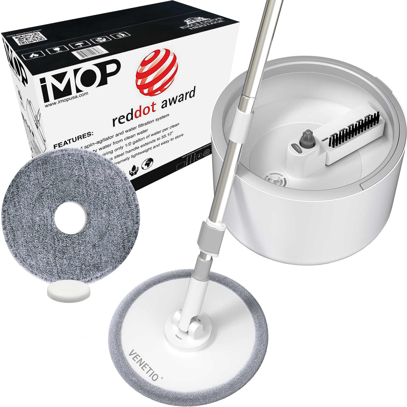 VENETIO iMOP Spin Mop & Bucket with Patented Water Filtration System for Floor Cleaning - Ideal for Pet Owners