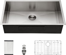 Cargar imagen en el visor de la galería, VENETIO 33 Inch Undermount Sink - Stainless Steel Kitchen Sink 18 Gauge Deep Single Bowl Kitchen Sinks 33x19x9 Inches Sink ➡ K-00023