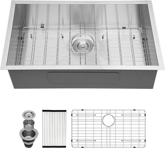 VENETIO 33 Inch Undermount Sink - Stainless Steel Kitchen Sink 18 Gauge Deep Single Bowl Kitchen Sinks 33x19x9 Inches Sink ➡ K-00023