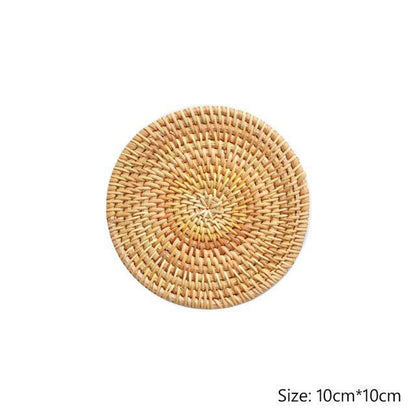 1PC Round Natural Rattan Insulation Kitchen Woven Holder Drink Coaster Heat Pad Handmade Table Padding Cup Mats Tea Pot Placemats - Venetio