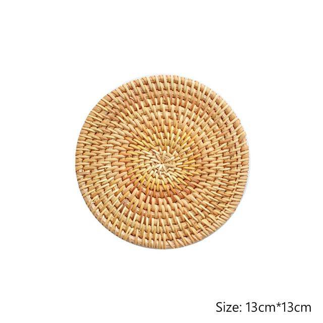 1PC Round Natural Rattan Insulation Kitchen Woven Holder Drink Coaster Heat Pad Handmade Table Padding Cup Mats Tea Pot Placemats - Venetio