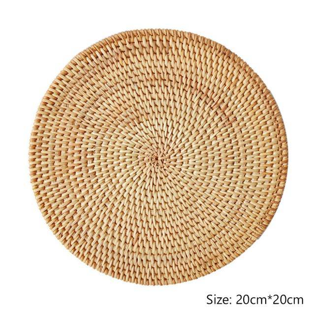 1PC Round Natural Rattan Insulation Kitchen Woven Holder Drink Coaster Heat Pad Handmade Table Padding Cup Mats Tea Pot Placemats - Venetio