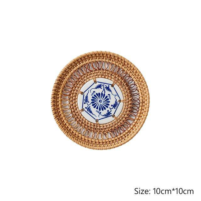 1PC Round Natural Rattan Insulation Kitchen Woven Holder Drink Coaster Heat Pad Handmade Table Padding Cup Mats Tea Pot Placemats - Venetio