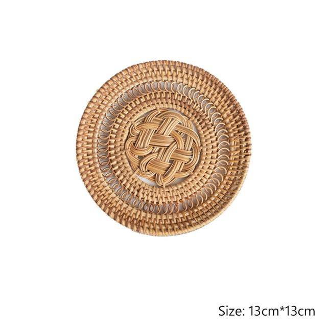 1PC Round Natural Rattan Insulation Kitchen Woven Holder Drink Coaster Heat Pad Handmade Table Padding Cup Mats Tea Pot Placemats - Venetio